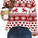LYHNMW Women's Ugly Christmas Sweaters Snowflake Heart Reindeer Long Sleeve Holiday Knit Xmas Sweater Pullover Tops XL