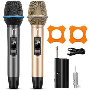 HWWR Wireless Microphones for Karaoke: Dual Professional Karaoke Microphone for Singing, Rechargeable Dynamic UHF Mic System with Receiver for Church, Party, Meeting, Speech, PA System, Plug and Play