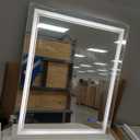 Lighted Mirror, 31x36 Inch Gradient Front and Backlit Bathroom Mirror, 3 Colors Dimmable CRI>90 Double Lights, IP54 Enhanced Anti-Fog, Hanging Plates Wall Mount