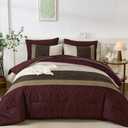 Dinjoy Burgundy King Size Comforter Set,Striped Boho Bed in a Bag King 7 Pieces Soft Fall Bedding Comforters Sets wiht Sheets Microfiber Complete Bed Sets for All Season