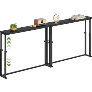 Gewudraw 78.7" Console Table Set of 2, Sofa Table with Adjustable Height 19.9"-31.5", Skinny Behind Couch Table for Living Room, Entryway,Bedroom,Black