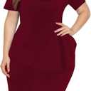 Plus Size Dress for Curvy Women Semi Formal Cocktail Party Midi Dress Bodycon Short Sleeve Bow Ruffle Pencil Dresses (4X-Large Plus, 5427-2 Winered)