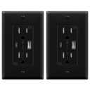 TOPGREENER 2-Port USB Outlet, Type C USB Wall Outlet, 15 Amp Tamper Resistant Receptacle Plug, USB Outlets Receptacles, Wall Plate Included, UL Listed, TU21536AC-BK-2PCS, Black, 2 Pack