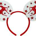 Needzo Reindeer Mouse Ear Headband with Sparkly Red Stars, Holiday Party Costume Accessory for Women or Girls, One Size Fits Most