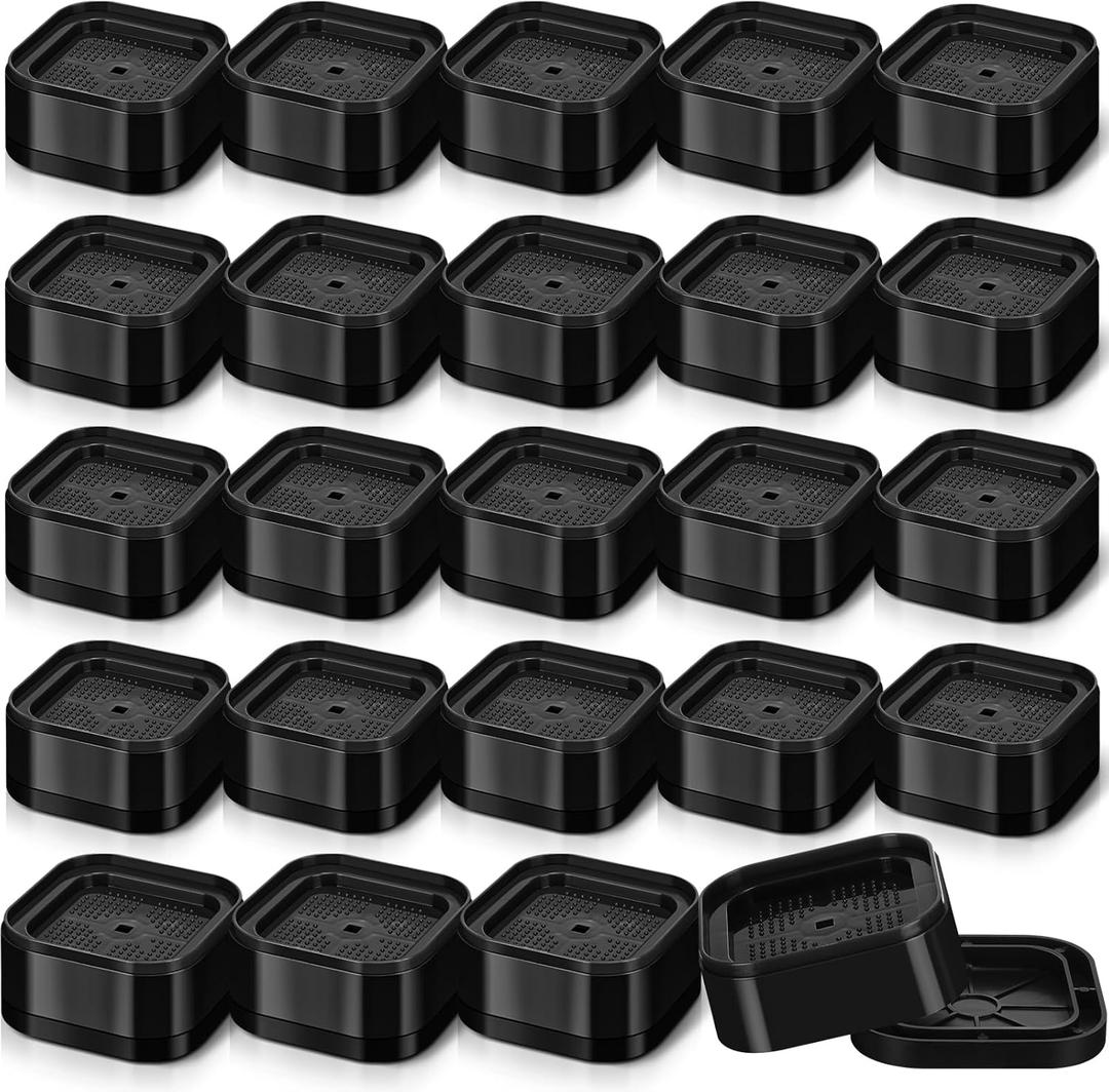 Ecally 24 Pack Furniture Risers Adjustable Bed Desk Leg Risers 1.38" Stackable Heavy Duty Square Bed Raising Blocks for Mattress Table Leg Desk Chair Couch Sofa Dorm (Black)