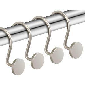 CHICTIE Nickel Shower Curtain Hooks, Rustproof Shower Curtain Rings for Bathroom, Metal Shower Hooks for Shower Curtain Rod, Modern Decorative Shower Curtain Hangers Set of 12, Round Heavy Duty Design