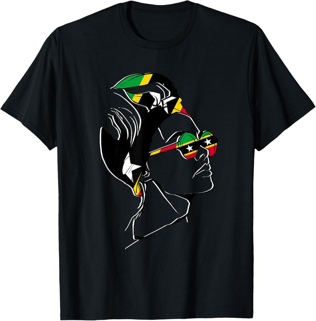 Saint Kitts and Nevis Girl Kittitian Roots Nevisian Flag T-Shirt, Black, Medium