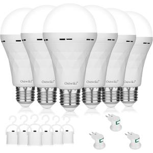 Emergency Rechargeable Light Bulbs,6 Pack Battery Operated Backup Light Bulb for Power Outage Camping Outdoor Hurricane 9W E27 8500K 1200mAh White Equivalent Self-Charging LED Light Bulbs