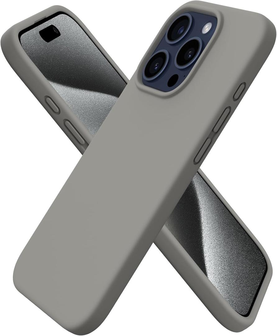 ORNARTO Compatible with iPhone 15 Pro Case 6.1", Liquid Silicone 3 Layers Full Covered Soft Gel Rubber Cover, Shockproof Protective Slim Phone Case with Anti-Scratch Microfiber Lining-Gray