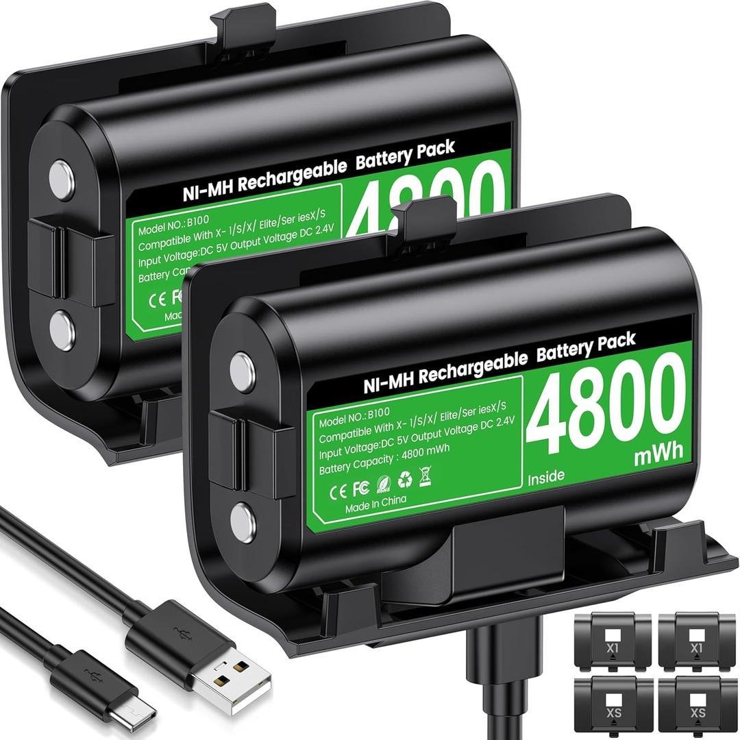 Svetaecho for Rechargeable Xbox Controller Battery Pack 2x4800mWh Long-Lasting Battery with 4 Back Covers, USB-C Fast Charging Compatible with Xbox Series X|S / Xbox One / Elite Controller