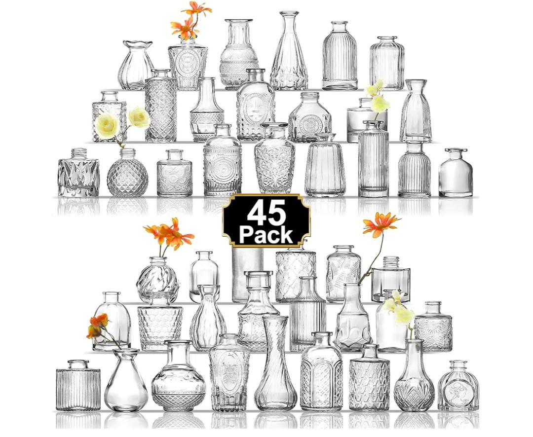 Arme Bud Vase Set of 45, Clear Bud Vases in Bulk, Mini Glass Vases for Flower, Small Flower Vases for Centerpieces, Vases for Decor, Home Wedding Table Décor