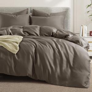 VACVELT 3PCS Cooling Duvet Cover Full/Queen Size, 60% Tencel Lyocell + 40% Cotton Comforter Cover Set for Hot Sleeper, Moisture Wicking & Silky Bedding Set, Soft & Breathable, Light Chocolate Brown