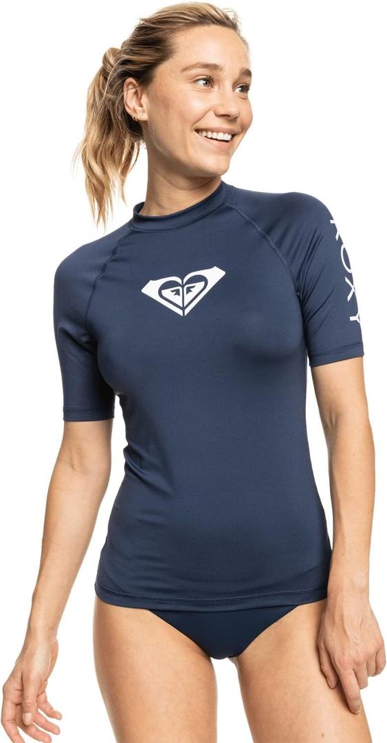 Roxy Womens Short Sleeve Rashguard  UPF 50+, Compression Fit, Surf, Hiking, Yoga, Quick-Dry (Medium, Mood Indigo)