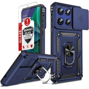 LeYi for Moto G-Stylus 5G Case 2025, G Stylus 5G 2025 Case with Slide Camera Cover and Screen Protector, [Military-Grade] Case Cover with Magnetic Ring Kickstand for Moto G Stylus 2025, Blue