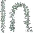 SHACOS 2 Pack 12 Ft Artificial Flocked Lambs Ear Garland Green Leaves Vines Faux Lambs Ear for Mantle Wedding Home Party Decor DIY Floral