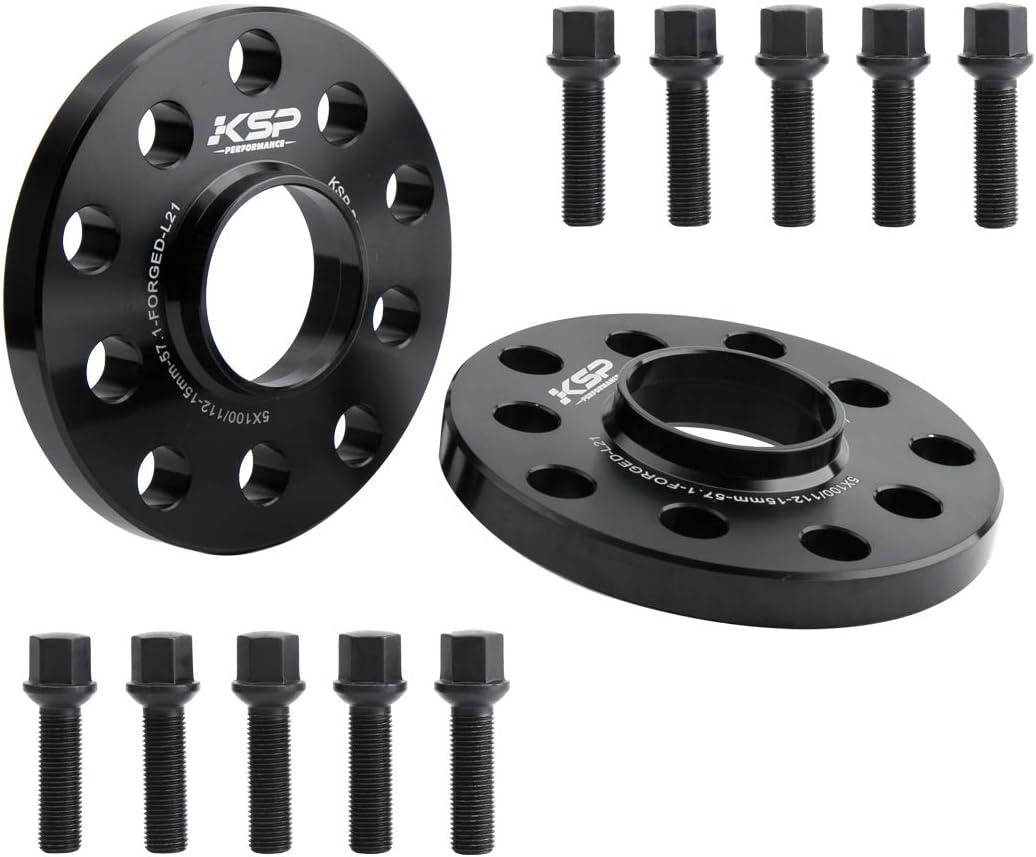KSP 15mm 5x100 Wheel Spacers with M14x1.5 Lug Bolts Compatible with Audi A3 A4 A6 A8 S4 S6 S8 TT, 2pcs 5x112 to 5x112 Hubcentric Spacer fit Golf Jetta Beetle Passat EOS Sedan Racing Car