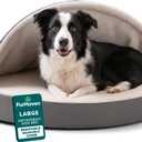 FurHaven Round Orthopedic Dog Bed for Large Dogs, Egg Crate with a Solid Orthopedic Foam Base with Attached Blanket Hood and Removable Washable Cover, Large, Sherpa & Suede Snuggery, Gray