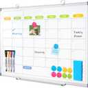 Dry Erase Calendar Whiteboard for Wall, WALGLASS 36" x 24" Magnetic White Board, Monthly Dry Erase Calendar with Silver Aluminum Frame, Double-Sided Hanging Portable Board for Office, Home, School