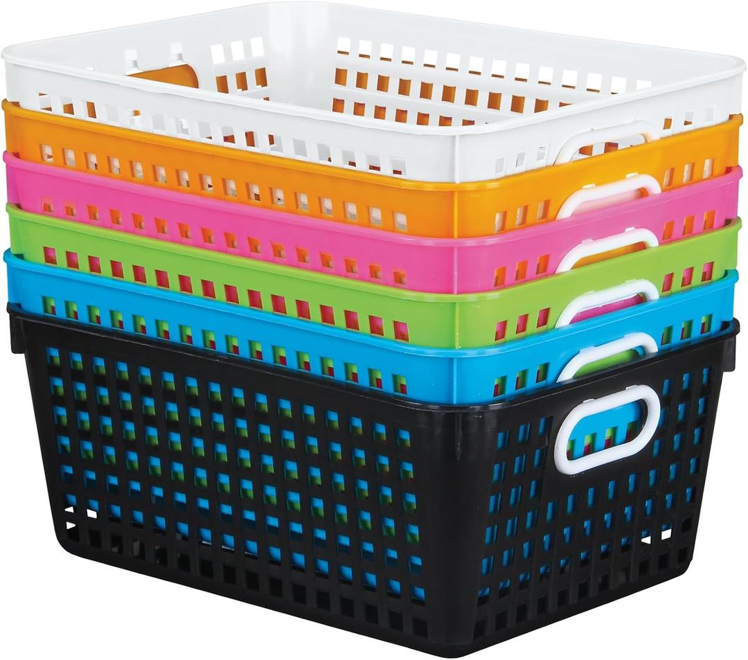Really Good Stuff Large Plastic Storage Baskets with Handles - 6 Pack
