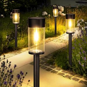 UME 2 Pack Solar Pathway Lights Outdoor, Bright Solar Garden Lights with Metal DesignIP65 Waterproof, Auto On/Off, 3000K LED Landscape Lighting for Yard, Lawn, Walkway, Driveway, Patio Decor (Black)