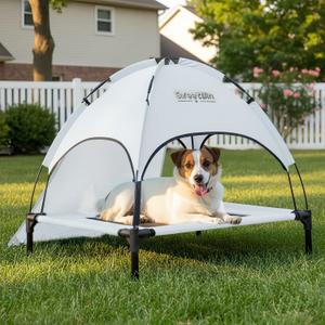 S/M/L Outdoor Elevated Dog Cot with Canopy & Side Shade for Camping Small Medium Dogs (Carry Bag), Portable Cooling Raised Dog Bed
