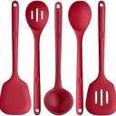 Silicone Kitchen Cooking Utensil Set: U-Taste High Heat Resistant 13.6in Long Kitchen Gadgets, BPA Free Non Stick Rubber Cook Accessories For Stir Frying, Serving, Basting, Mixing (5 Pieces, Red)