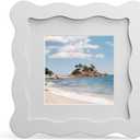 4x4 Picture Frame with Mat for 3x3, Wavy Edge Wooden Real Glass Photo Frame for Tabletop and Wall Hanging, White, 1 Pack
