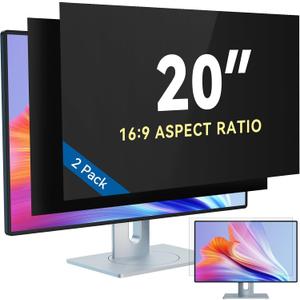 IPROKKO [2-Pack 20 Inch Computer Privacy Screen Filter for 16:9 Widescreen Monitor, Removable 20in Anti Blue Light Glare Privacy Shield, Anti Spy Security Protector for Hp Dell Asus Acer Samsung