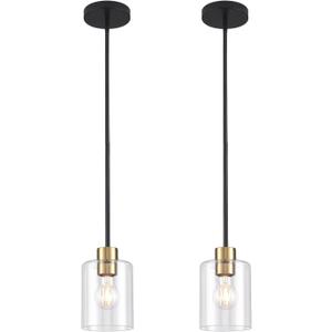 Black Brass Pendant Lights Kitchen Island - Clear Glass Pendant Light Fixture Multiple Stems Rods 3 Units 12 Inch 3 Units 4 Inch (2 Pack Black Brass