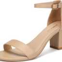 Women's Heeled Sandals Open Toe Ankle Strap 2.5-Inch Chunky Heels Dress Shoes Wide Feet Friendly (Nude) 8W