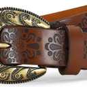 Western Cowgirl Belts for Women Brown Leather Belt for Jeans with Vintage Country Cowboy Buckle