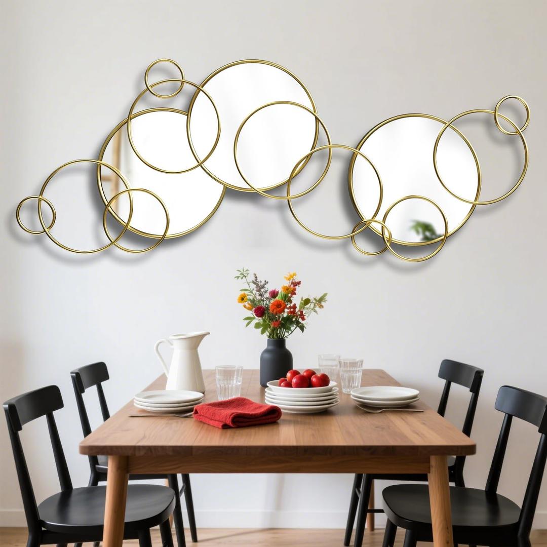 Wall Mirror Decorative, Large Decorative Mirrors for Wall Decor, Round Gold Mirror Wall Art, Wall Mirrors for Living Room, Entryway, Bedroom, Dining Room Kitchen 45''x25.5''