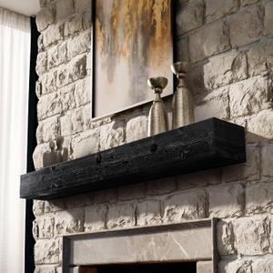 BoscoMondo Fireplace Mantel, Wall-Mounted 66 inch Floating Shelf for Wall, Tv Shelf, Rustic Shelf - 8x6x66 Intense Black