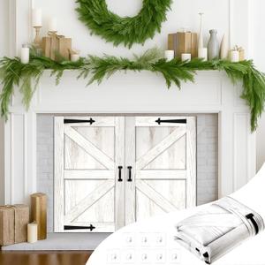 Fireplace Draft Cover for Winter Indoor Fireplace Blanket for Heat Loss Rustic Wooden Door Pattern Draft Stopper with Hook for Inside Insulated(White,39 x 32 Inch)