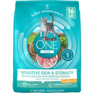 Purina ONE Sensitive Stomach, Sensitive Skin, Natural Dry Cat Food, +Plus Sensitive Skin and Stomach Formula - 16 lb. Bag