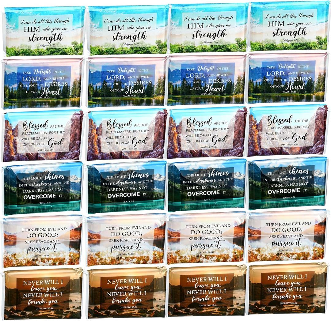 24 Packs Travel Size Tissue Pocket Slim Pack Facial 3 Ply Wallet Size Pocket Tissues for Travel Wedding Party Favors, 6 Styles(Biblical Landscape)