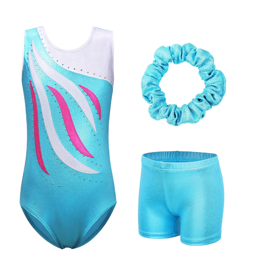 BAOHULU Gymnastics Leotards for Girls Dance Unitards Matching Shorts Set Sleeveless Dancewear 6A