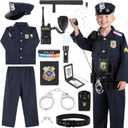 IVENRXIU Police Costume for Kids, Cop Pretend Play Toys for Dress Up, Role Play Set with Handcuffs, Flashlight, Police Badge for Kids Boys and Girls 3-8, Halloween Costumes, Birthday Christmas Gifts