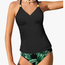 NECIOUS Girls Swimsuit 2 Piece Bathing Suit Halterneck Ruched Tankini Sets Printed Girls' Swimwear for 15-16 Years