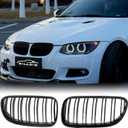 E92 Grille - Front Kidney Grill Double Slats Glossy Black Compatible with 2010 2011 2012 2013 BMW E92 E93 LCI Coupe 320i 328i 335i,Black Kidney Grill