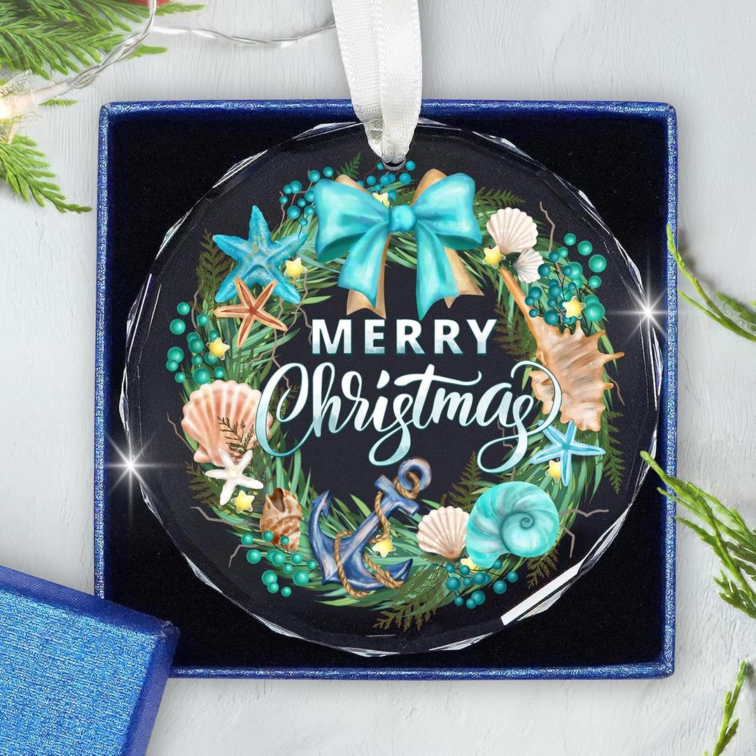 GAUDORA Christmas Beach Gifts for Women Men - Glass Christmas Ornaments 2025 for Tree Decorations - Ocean Theme Decor, Beach Decorations for Home, House Warming Gifts New Home for Friends Family