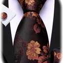 Barry.Wang Flower Ties for Men Silk Woven Floral Tie Sets Necktie Handkerchief Cufflinks Wedding Party (Burnt Orange)
