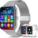 Smart Watch for Women Men(Answer/Make Calls) 1.85" HD Fitness Tracker Smartwatch for Android iPhone with Steps Tracking/Heart Rate/Sleep Monitor, 120+ Sports Modes IP68 Waterproof, Silver/3 Bands