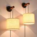 Wall Sconces Set of Two, Plug in Wall Sconces, Fabric Shade Wall Lights with 3 Color Temperature,Farmhouse Wall Lamps for Bedroom Living Room Hallway(2 Pack)