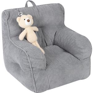 Kids Bean Bag Chair with a Plush Bear, Comfy Toddler Chair for Boys and Girls, Grey (23.62 inches x 23.62 inches x 21.2 inches)