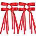 Ayesha Red Hair Bows Clips Coquette Ribbon Bowknot with Long Tail Princess Hair Bows French Barrettes Hair Accessories for Women Girls 4pcs (Red)