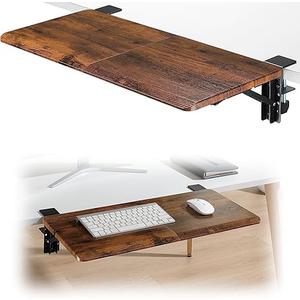 Ergonomics Desk Extender Tray, 25.6"x11.4" Large Size Foldable Keyboard Extender Tray Clamp On, Armrest Support for Home and Office (Wood)