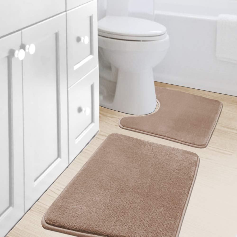H.VERSAILTEX Bath Mat Memory Foam Bathroom Rug Flannel Velvety Luxury Extra Soft and Absorbent Non Slip Rugs for Bathroom/Bedroom Washable (Curved Set 20"x 32" Plus 20"x 20"U, Taupe)