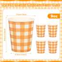 120pcs 9oz Fall Plaid Paper Drinking Cups, Orange Disposable Thanksgiving Gingham Paper Cups Checkered Cups for Harvest Thanksgiving Party