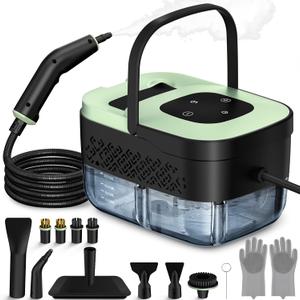 Steam Cleaner, Portable Steamer for Cleaning with 16pcs Accessories, 6-Level Adjustable and 15s Heat-Up, Handheld Steam Cleaner for Home, Tile, Dirt, Grout, Grease, Car Detailing (Green)